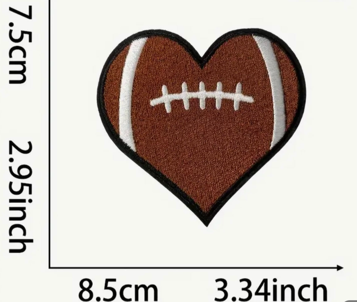 Heart Football Medium Embroidered Hat Patch