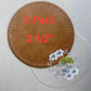 5 Pack Blank Patches ROUND Brown Faux Leather Threaded 2 1/2” with adhesive for Trucker Hats Beanies Stockings
