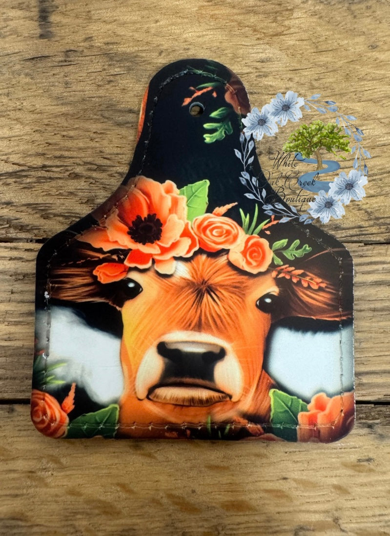 Cow Tag Floral Brown Cow Trucker Hat Patch