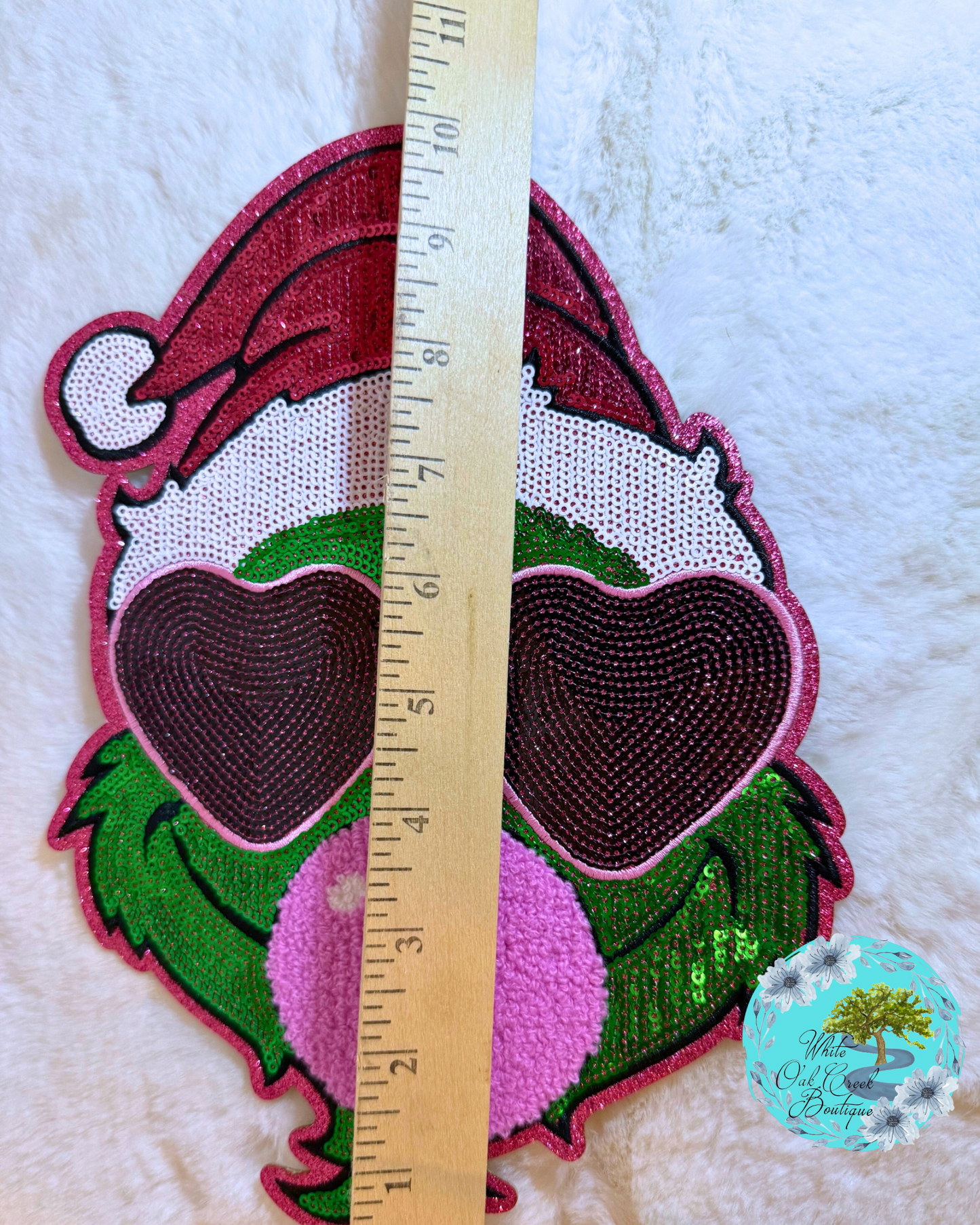 Grinch Bubblegum Chenille & Sequin 10” Iron-On Patch DIY