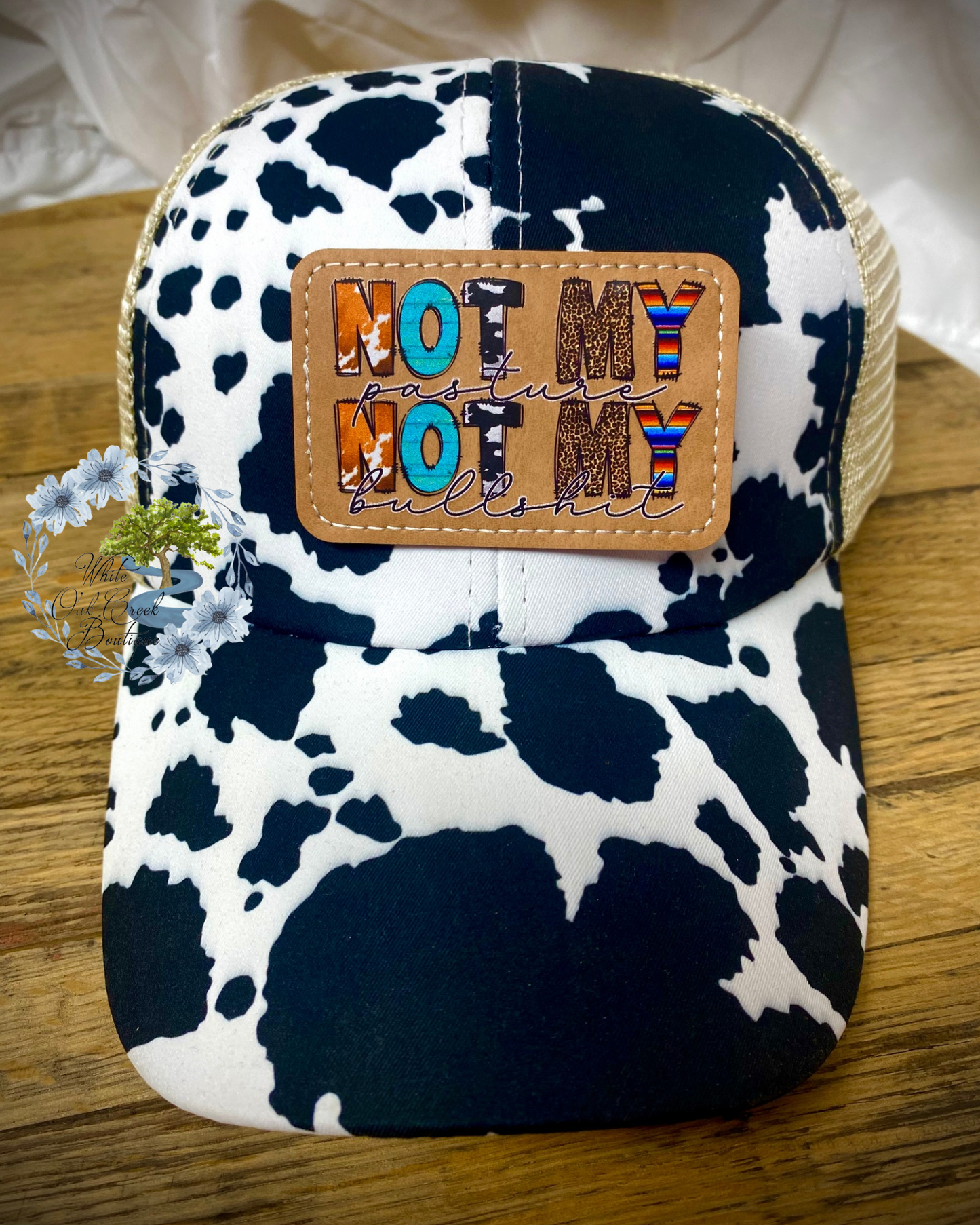 Not My Pasture Not My Bullshit Faux Leather Trucker Hat Patch