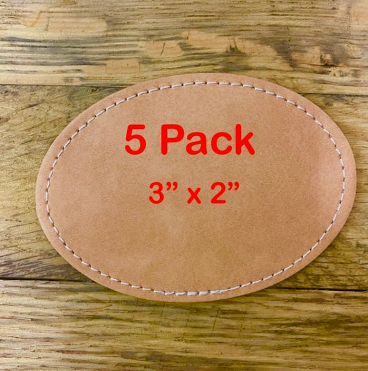 5 Pack Oval Brown Faux Leather Hat Patches
