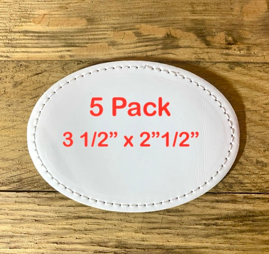 5 Pack Oval White Faux Leather Hat Patches