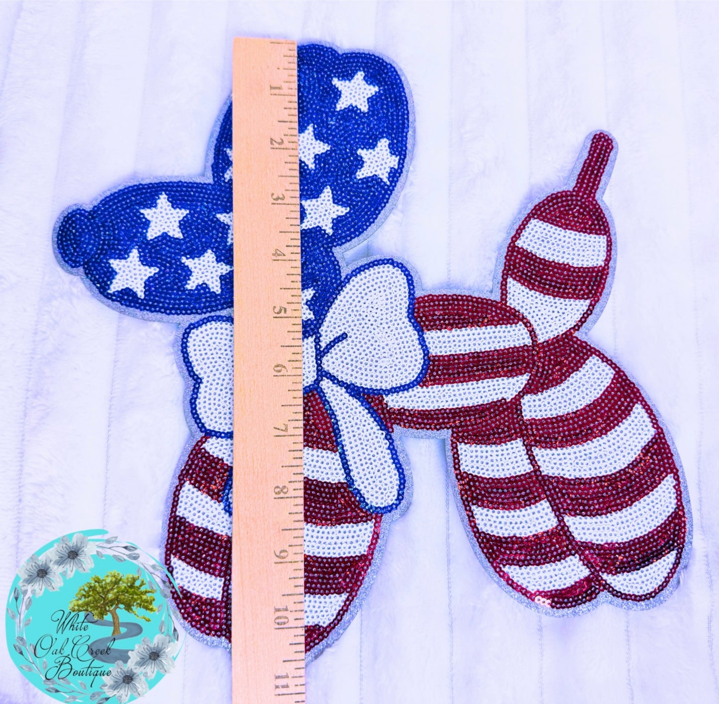 LARGE America Balloon Dog Sequin 11” Iron-On Patch