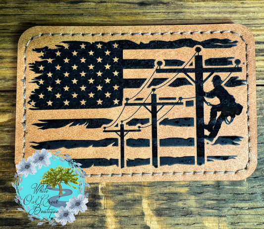 Lineman Flag Lasered Hat Patch