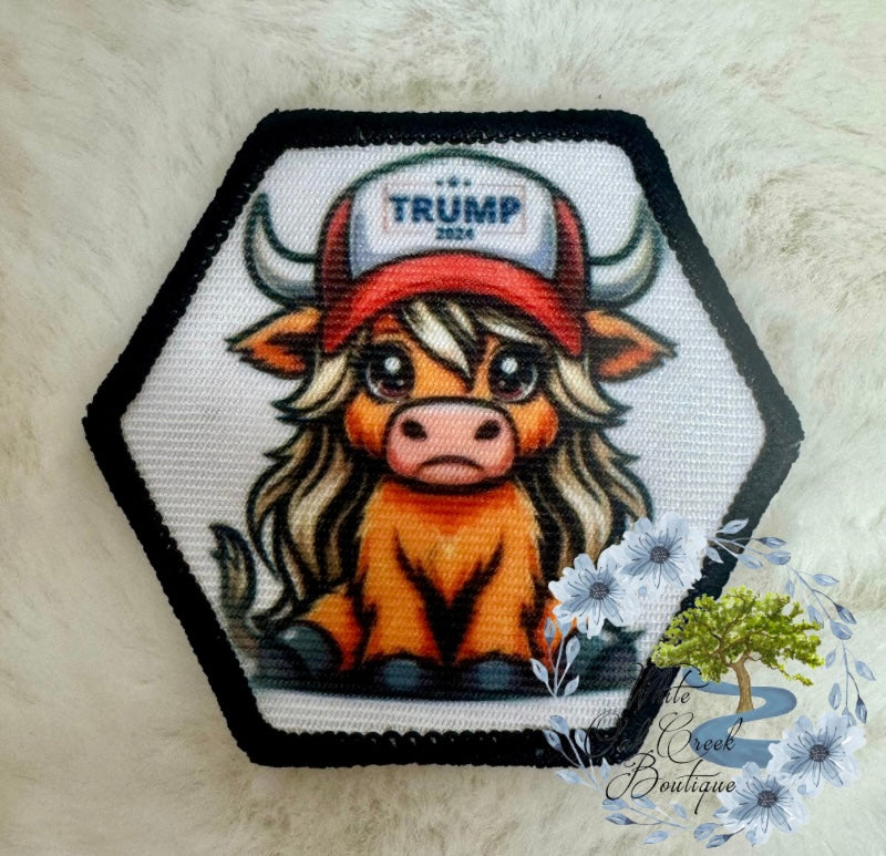 Focal Trump Highland Cow  2 1/2” Octagon Trucker Hat Patch