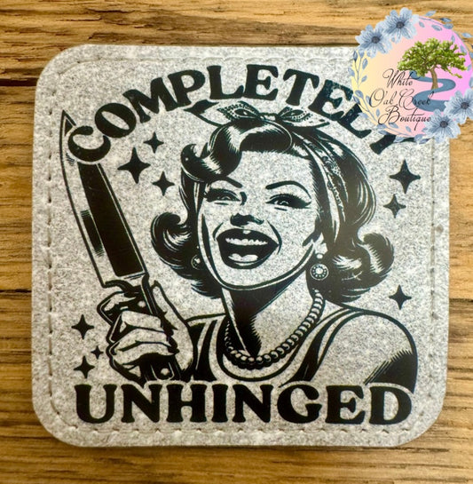 Wife Mom Completely Unhinged Faux Leather Trucker Hat Patch