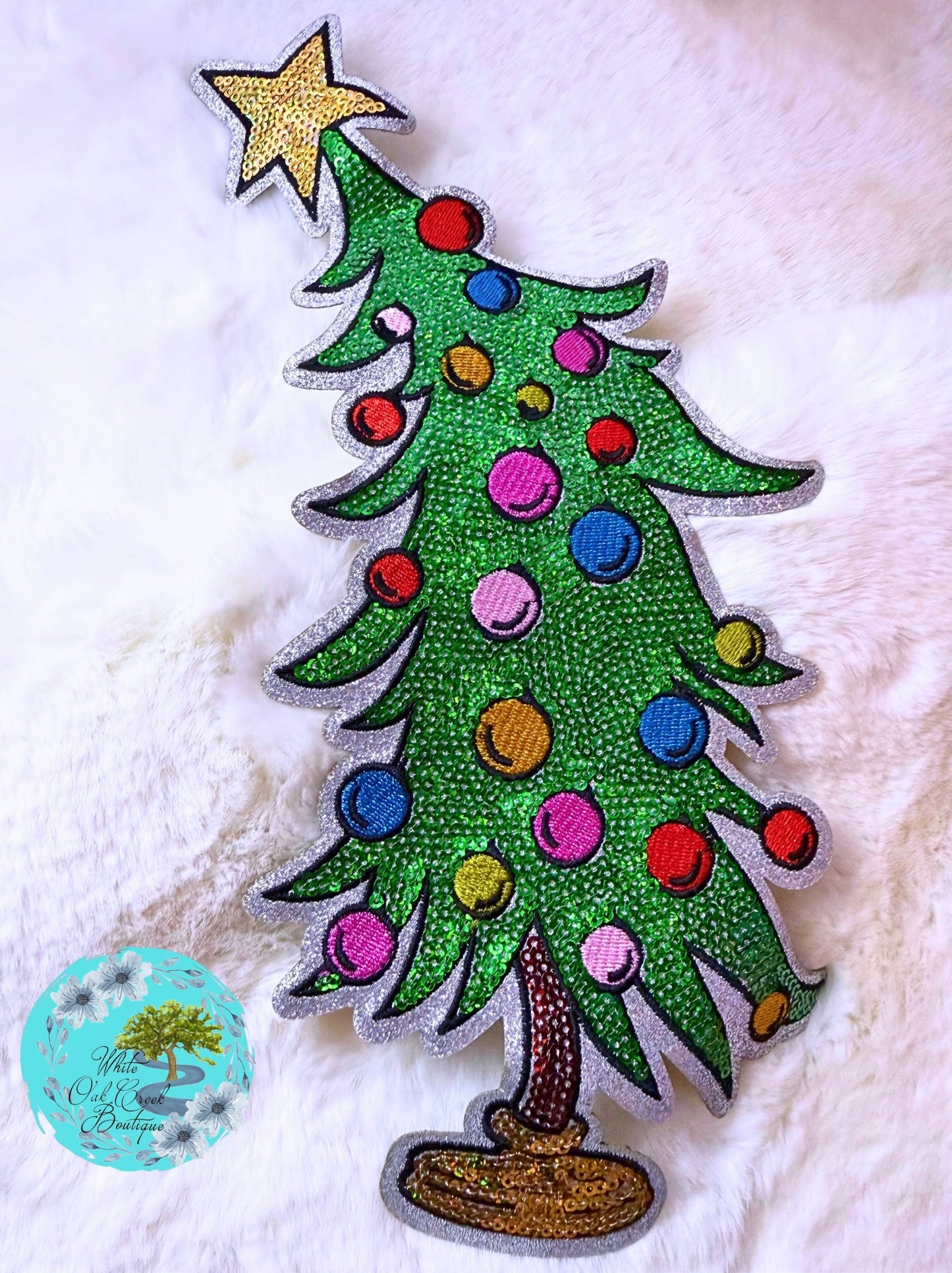 Grinch Christmas Tree Sequin 11.5” Iron-On Patch