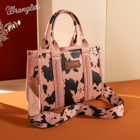 Wrangler Cow Print Concealed Carry Tote / Crossbody Pink Small Tote Bag