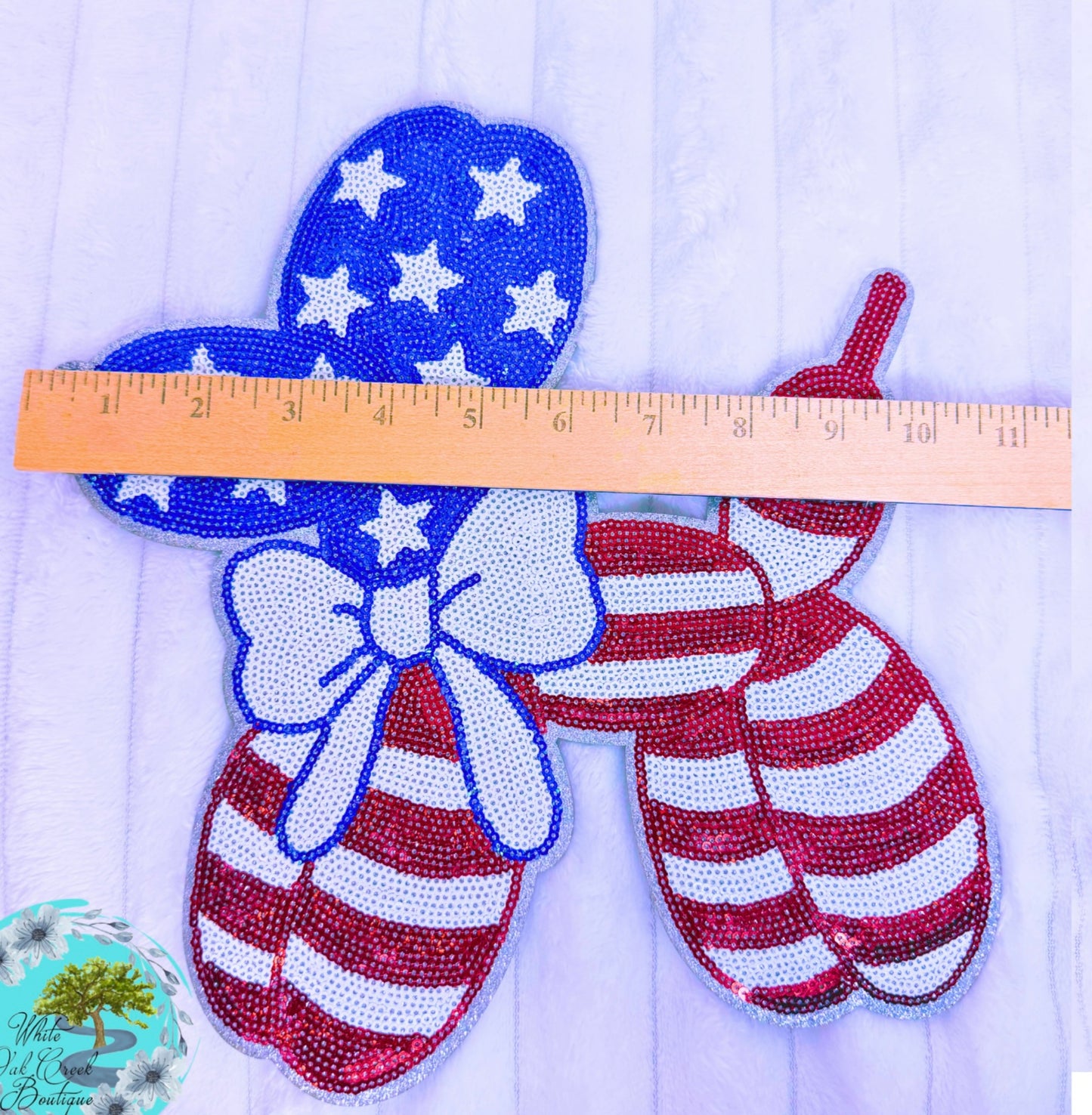 LARGE America Balloon Dog Sequin 11” Iron-On Patch