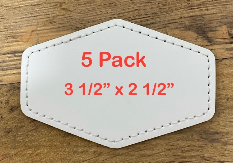 5 Pack Hexagon White Faux Leather Hat Patches