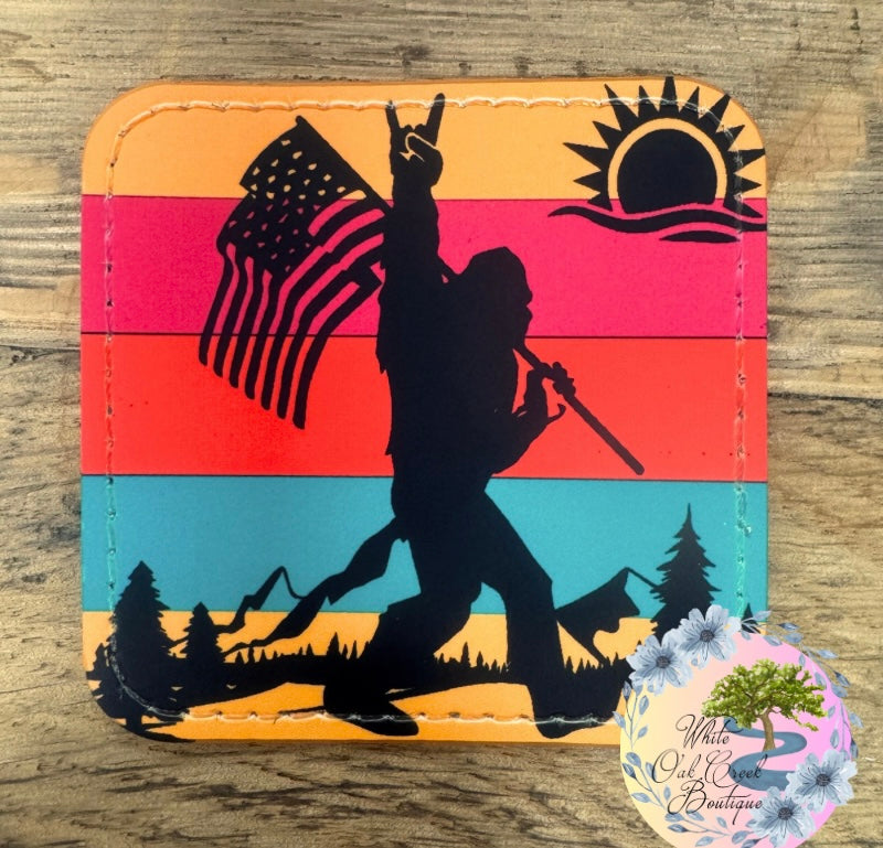 Bigfoot America Flag Faux Leather Hat Patch