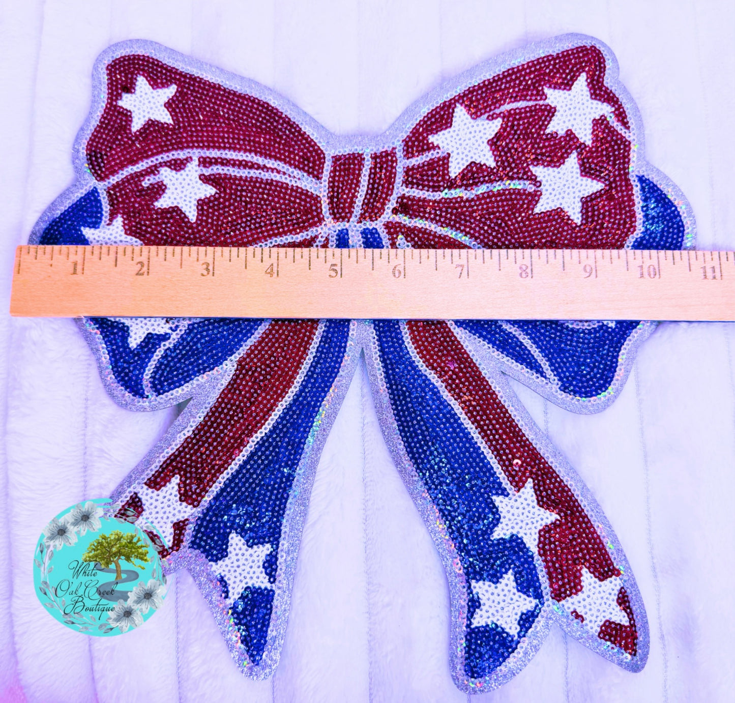 LARGE America Coquette Bow Sequin 10.5” Iron-On Patch