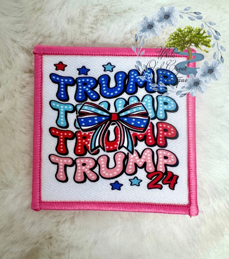 Pink Trump Bow 2 1/2” Square Trucker Hat Patch