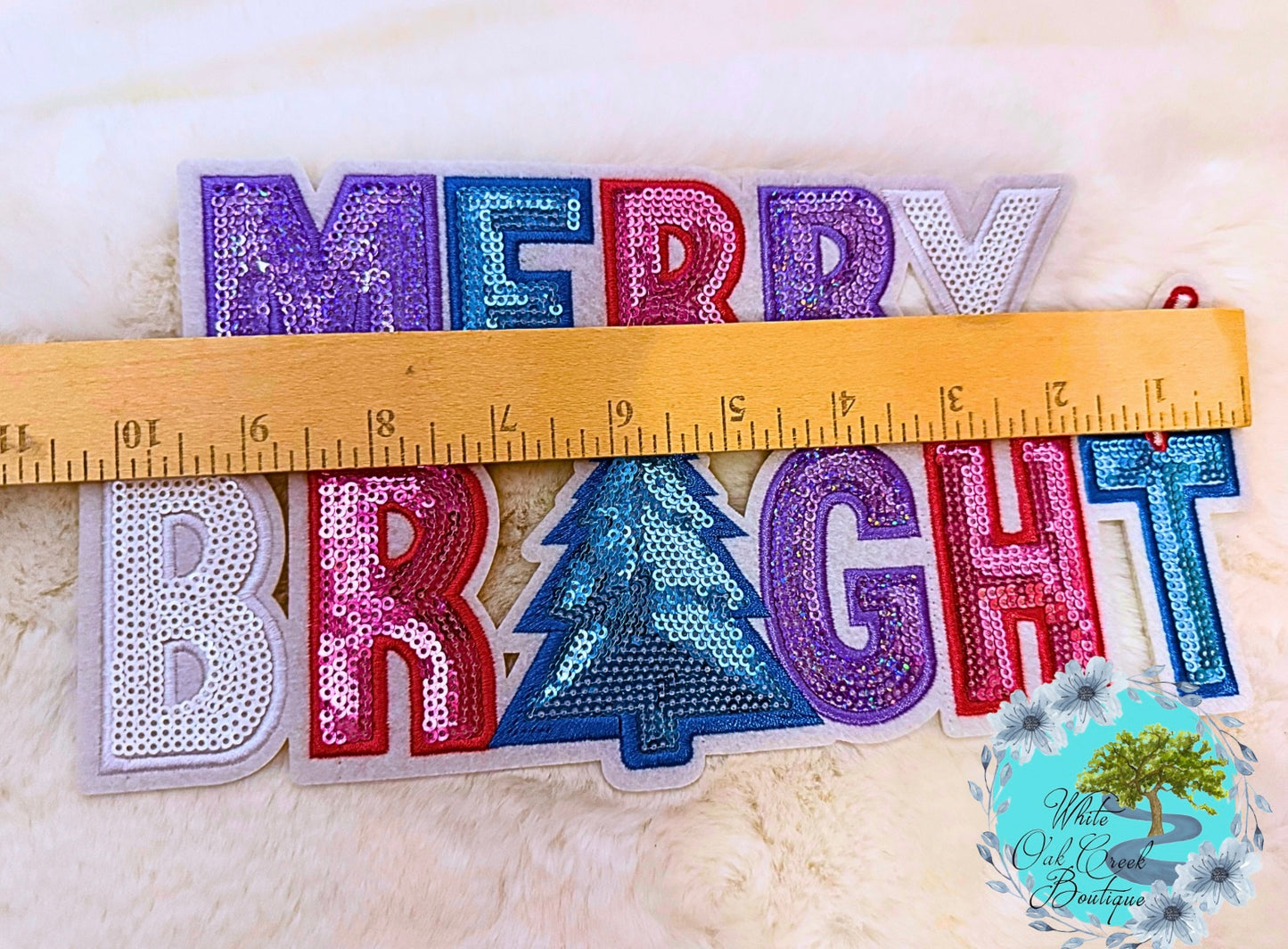 Merry & Bright Sequin 10” Iron-On Patch