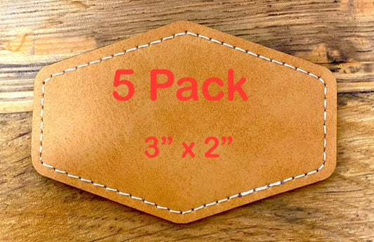 5 Pack Brown Hexagon Faux Leather Hat Patches