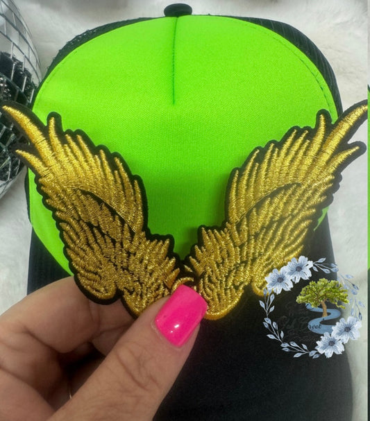 Wings (1 Pair) Gold Black Large Embroidered Hat Patch