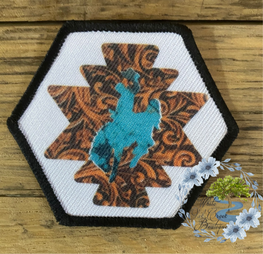 Focal Rodeo Aztec Turquoise Horse 2 1/2” Octagon Trucker Hat Patch