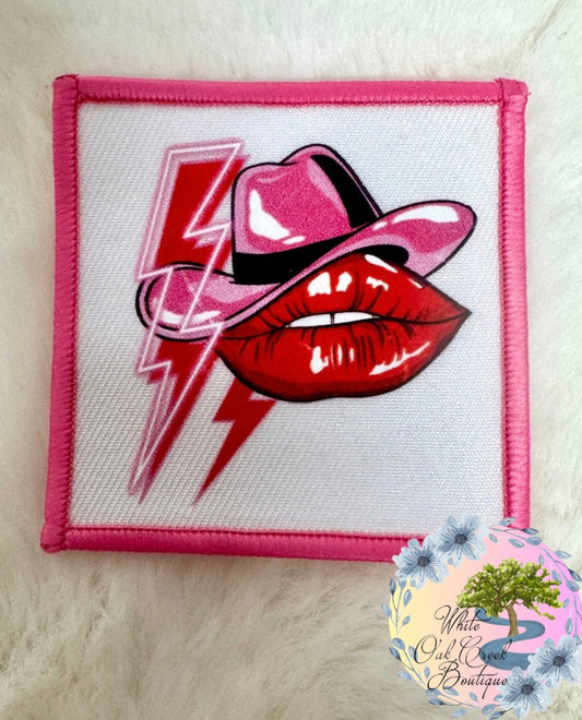 Pink Bolts Hat Lips Hat Patch