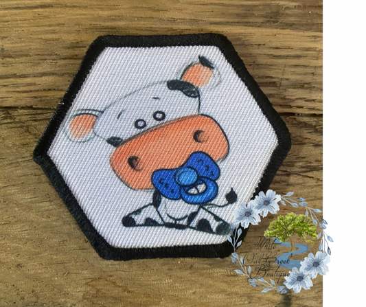 Focal Baby Cow with Pacifier 2 1/2” Octagon Trucker Hat Patch