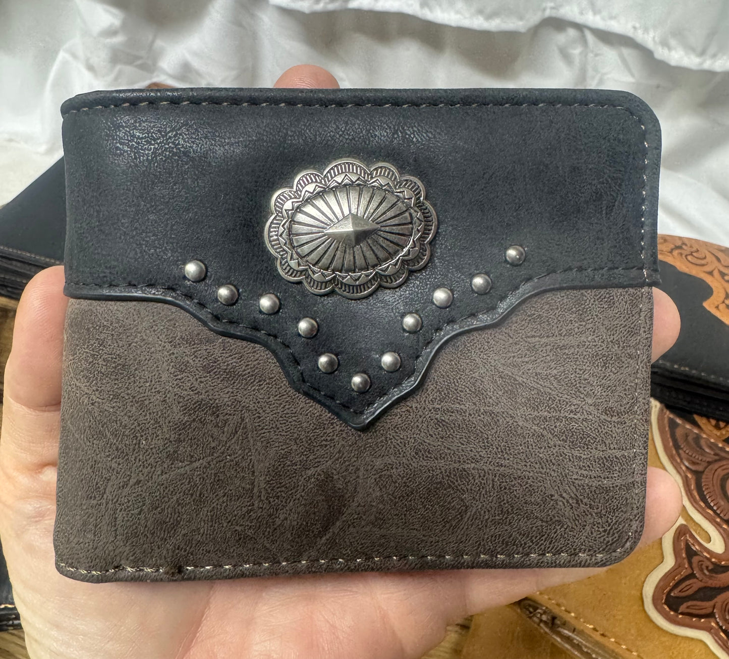 Leather Wallet Dark Gray with Concho