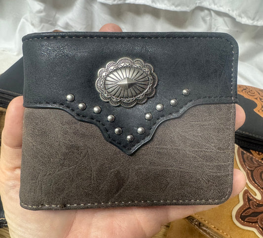 Leather Wallet Dark Gray with Concho