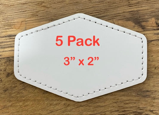 5 Pack Hexagon White Faux Leather Hat Patches