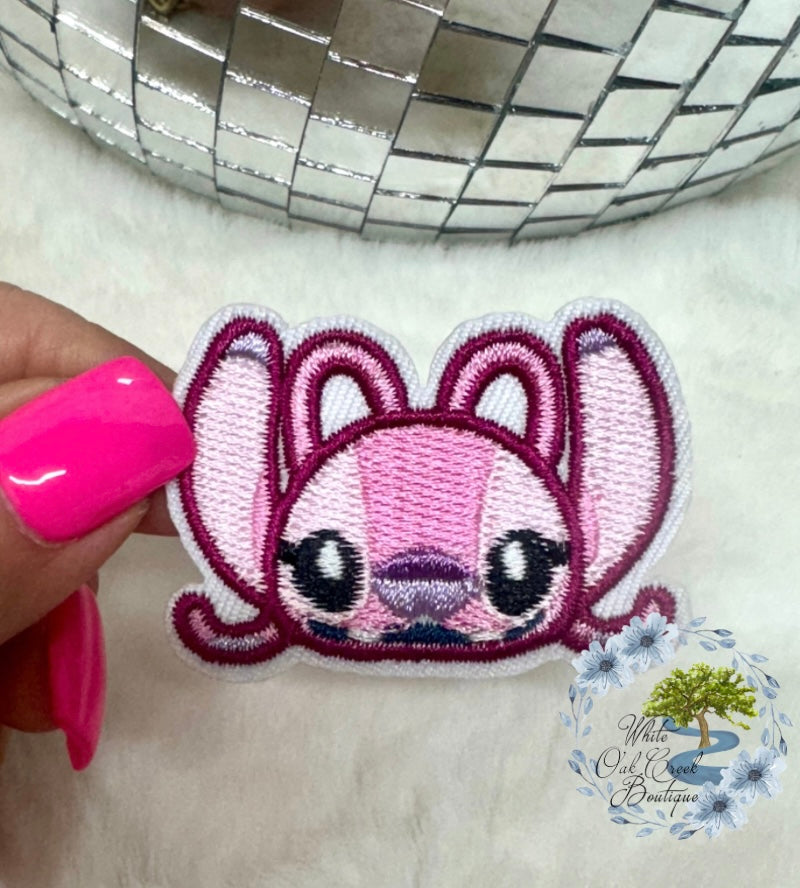 Stitch Focal Pink Ears Embroidered Hat Patch