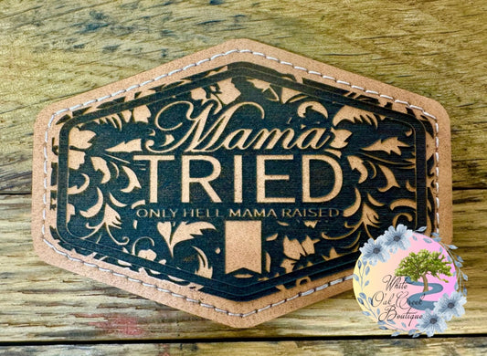 Mama Tried Hexagon Lasered Faux Leather Trucker Hat Patch