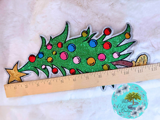 Grinch Christmas Tree Sequin 11.5” Iron-On Patch