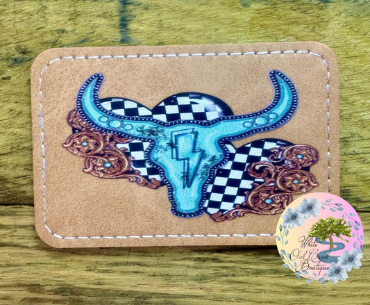 Longhorn Bull Cow Turquoise Faux Leather DTF Trucker Hat Patch