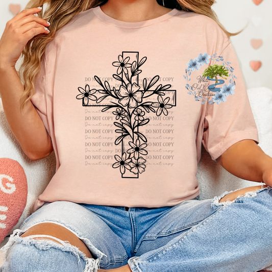 Black Floral Cross DTF Transfer