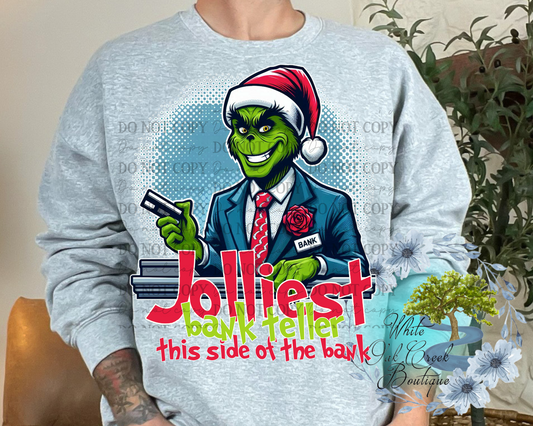 Bank Teller Male Sweatshirt or T-Shirt Green Guy