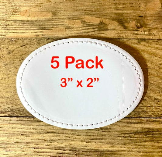 5 Pack Oval White Faux Leather Hat Patches
