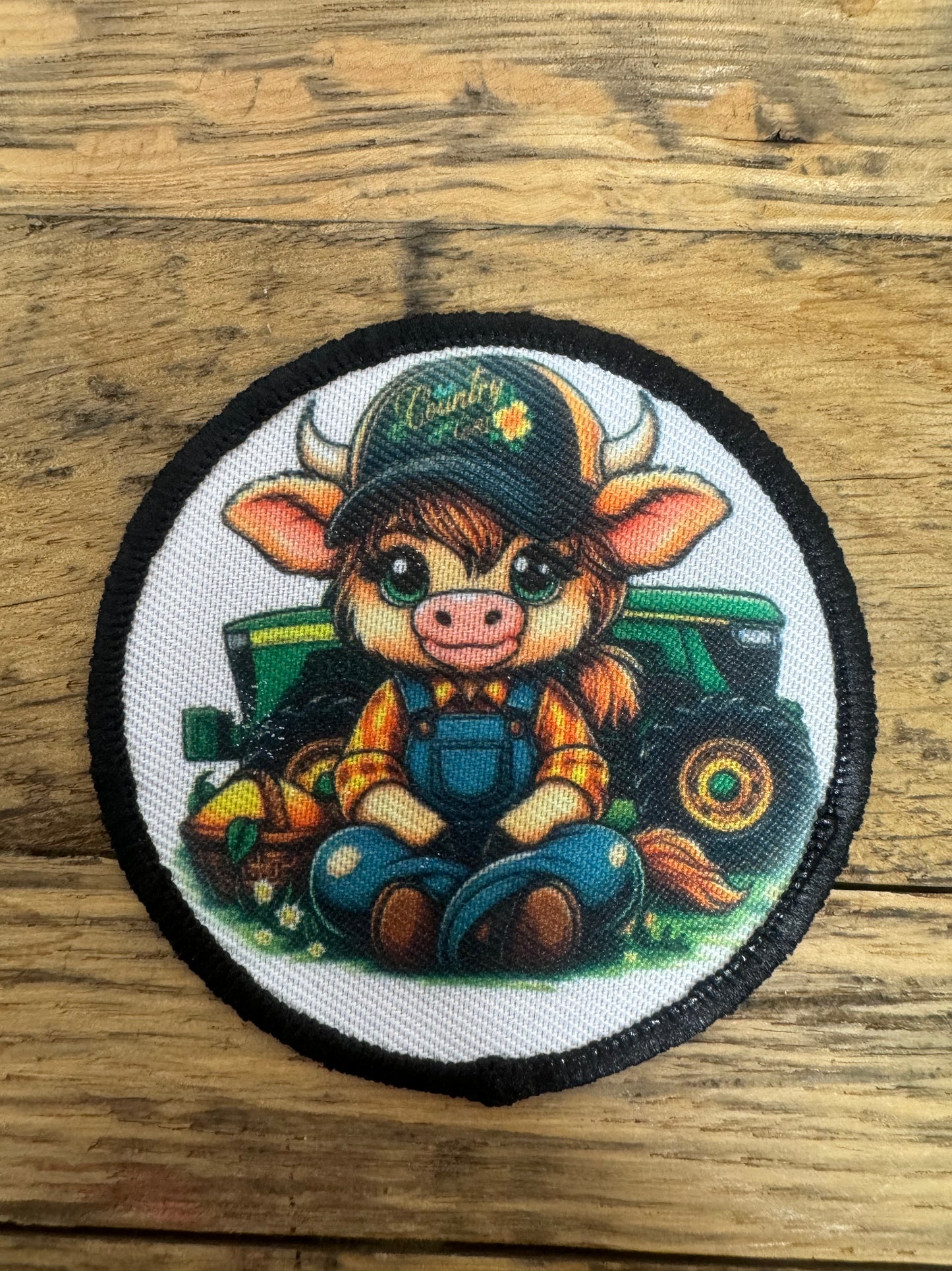 Girl Cow Tractor 2 1/2” Round Trucker Hat Patch