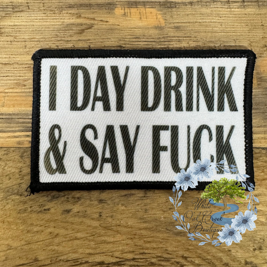 I Day Drink rectangle Trucker Hat Patch