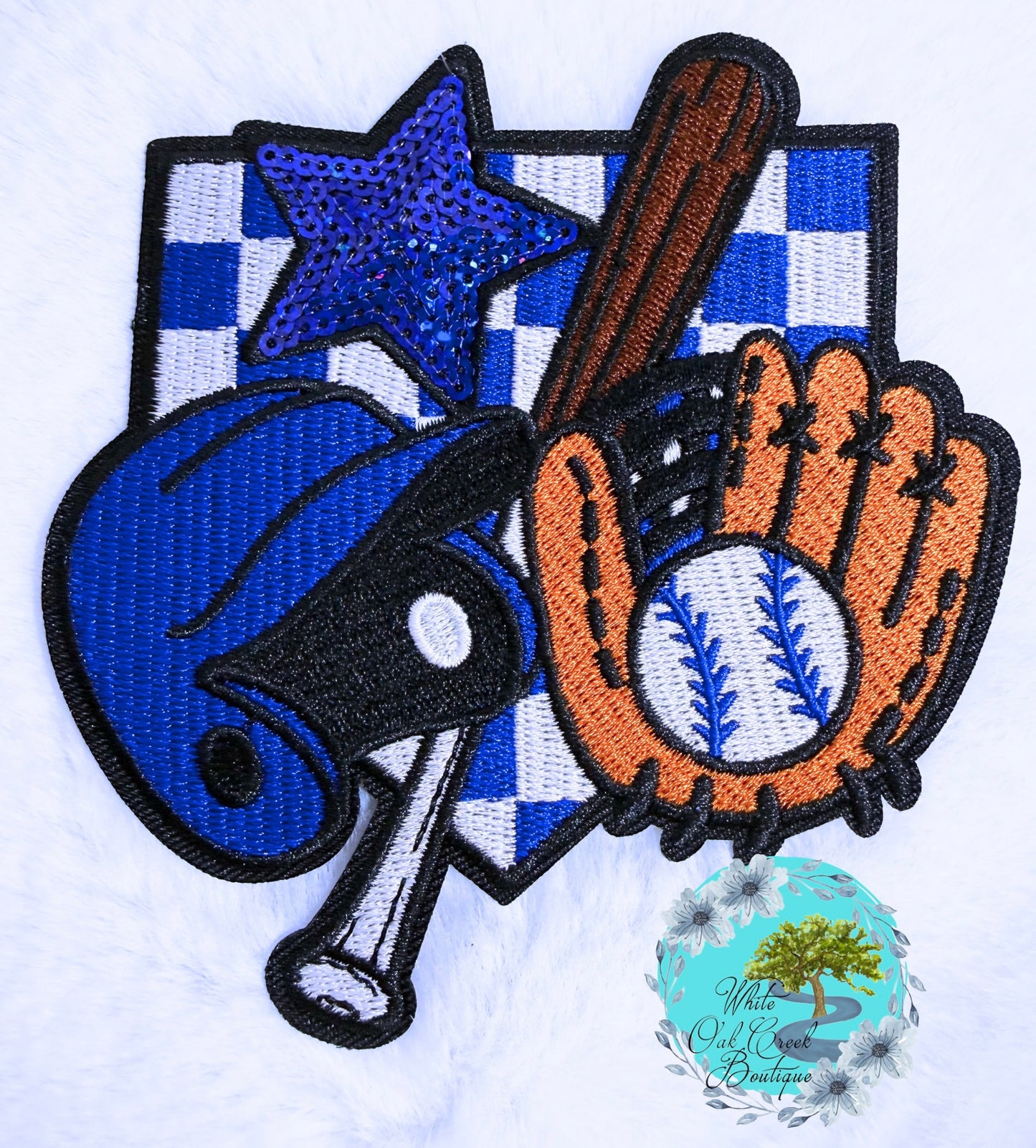 Baseball Sequin Blue Oversized Hat Patch