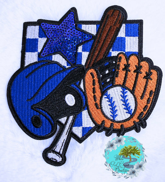 Baseball Sequin Blue Oversized Hat Patch