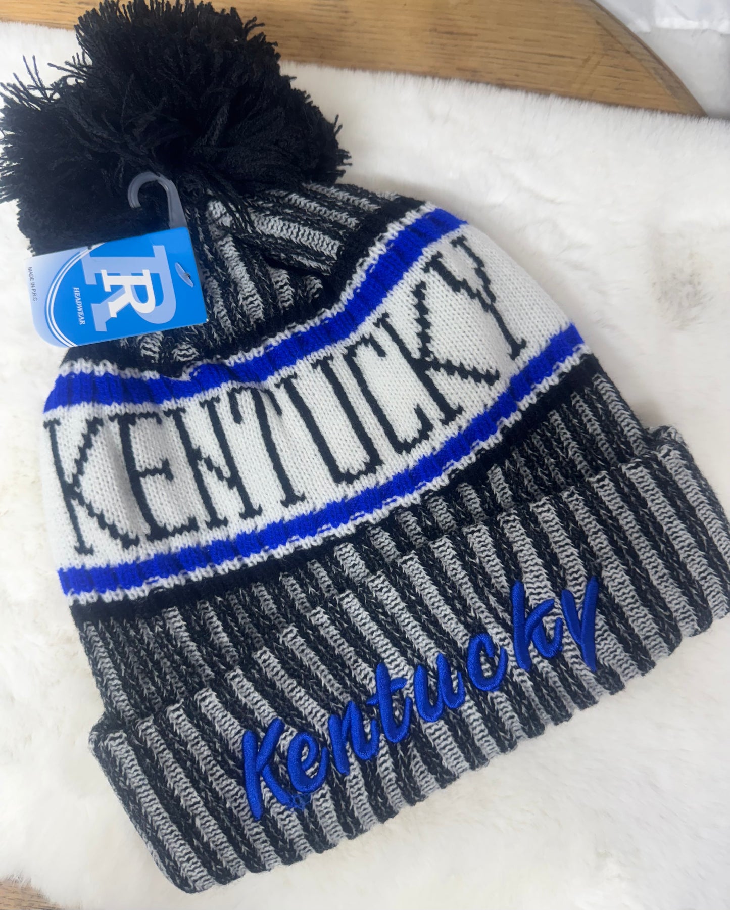 Kentucky Black White Beanie Toboggan Sherpa Lined