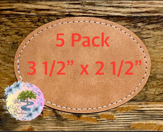5 Pack Oval Brown 3 1/2” x 2 1/2” Faux Leather Hat Patches
