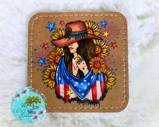 America Western Sunflower Faux Leather Trucker Hat Patch