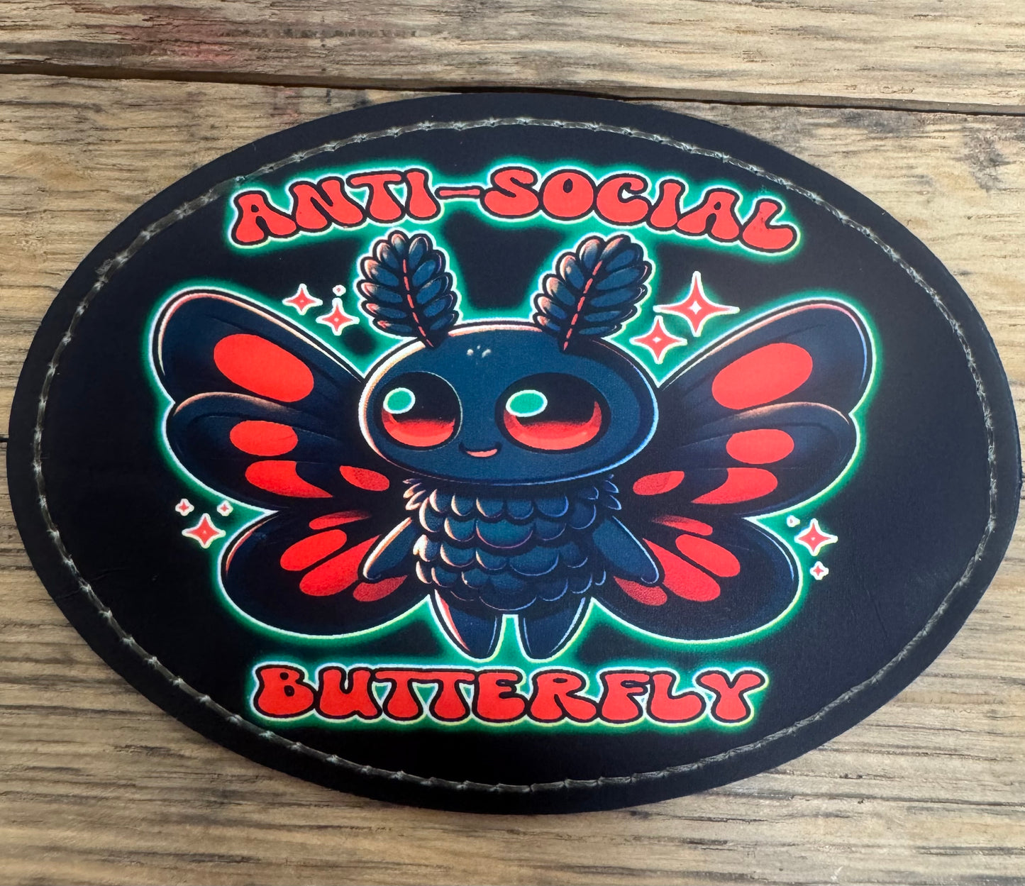 Anti-Social Butterfly Black Faux Leather Trucker Hat Patch