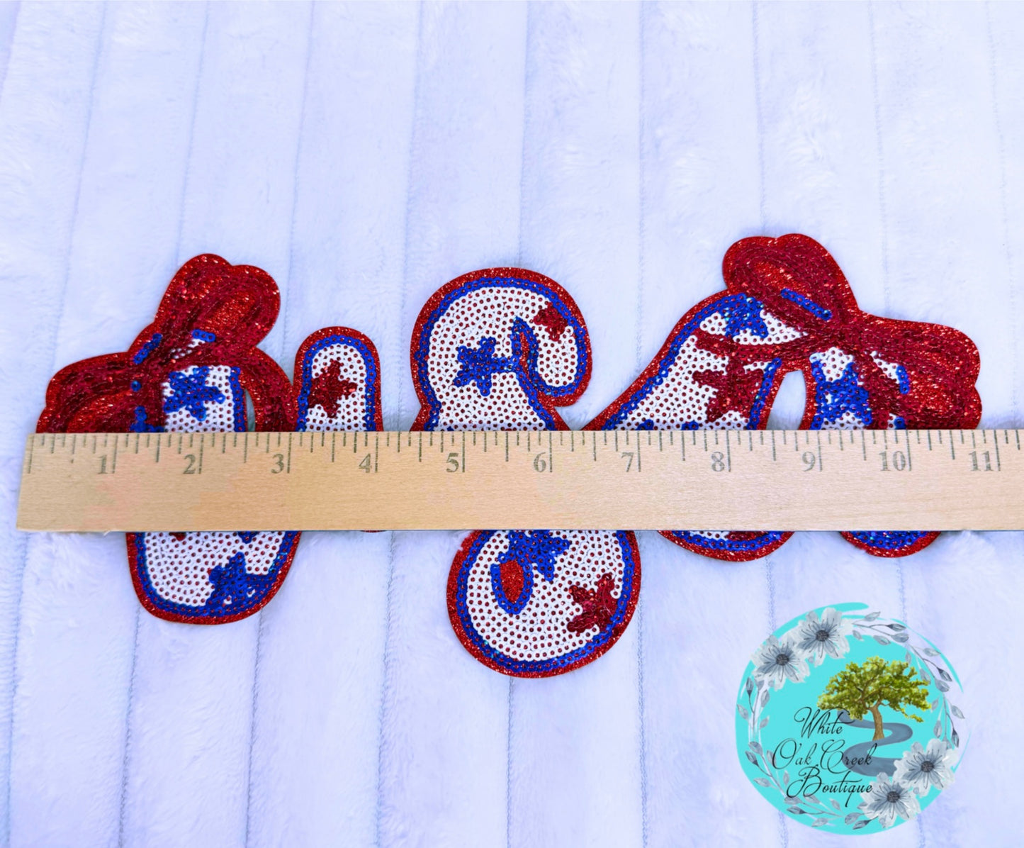 LARGE USA Bows Sequin 11” Iron-On Patch