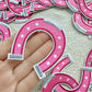 Horseshoe Pink Embroidered Hat Patch