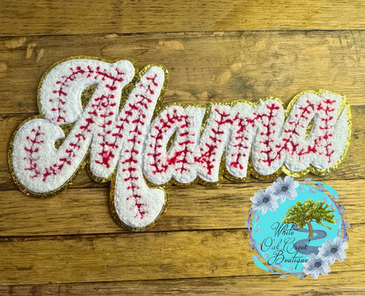 Mama Baseball Chenille 9” Iron On Patch