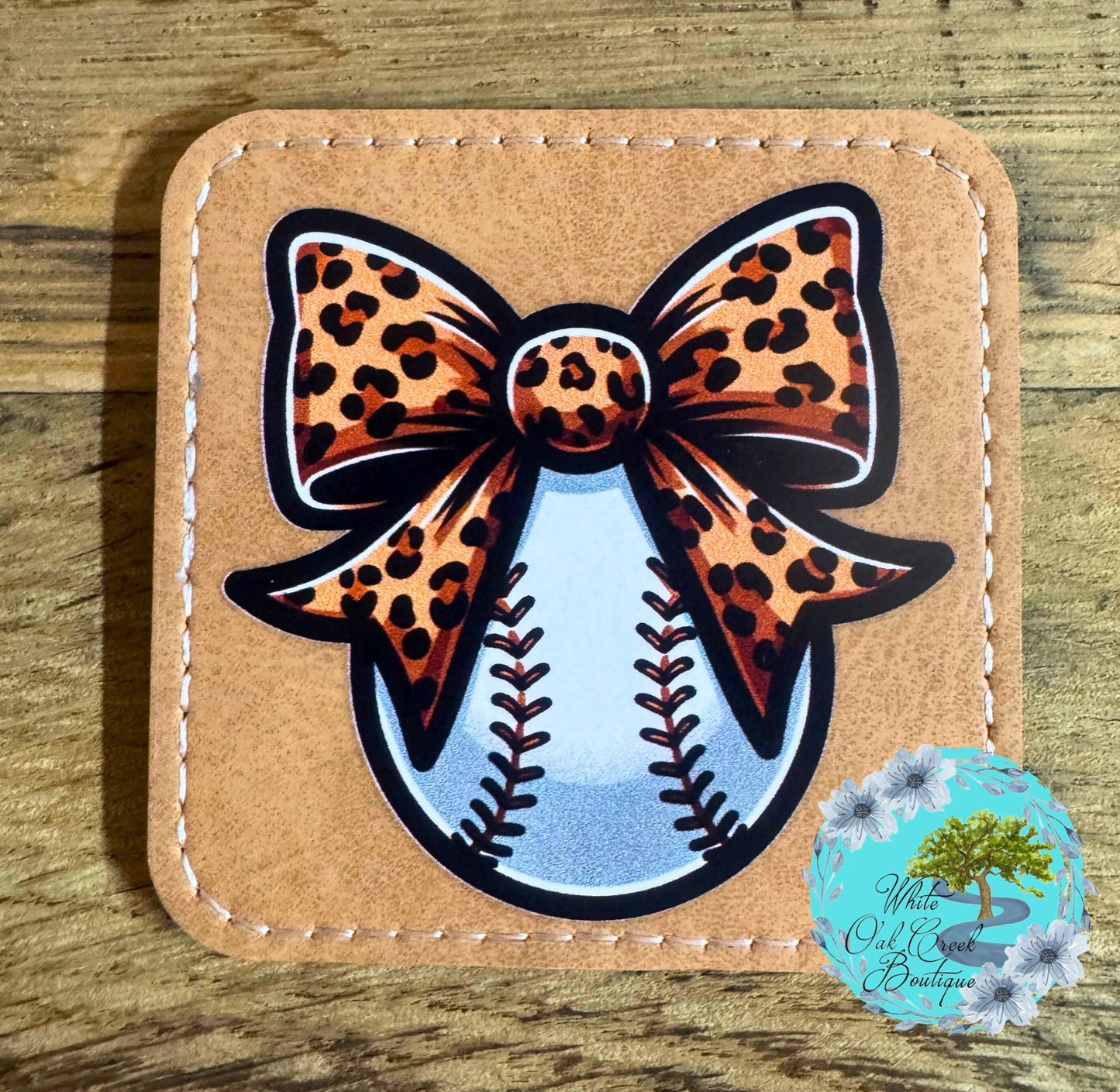 Baseball Cheetah Faux Leather Hat Patch