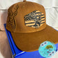 Deer Embroidered Lasered Faux Leather Patch Twill Trucker Hat