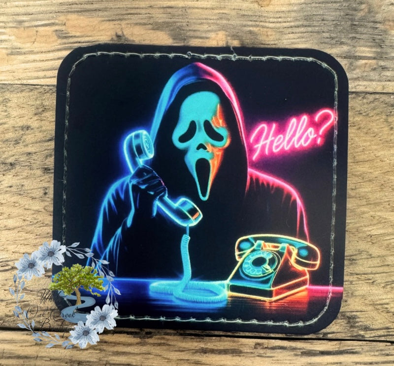 Ghost face neonFaux Leather Hat Patch