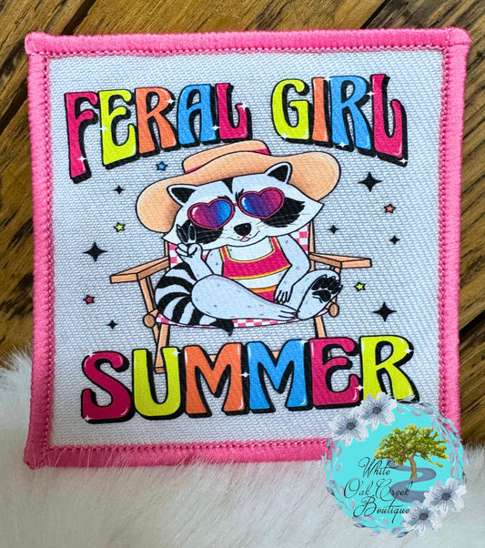 Raccoon Feral Girl Summer Pink Hat Patch