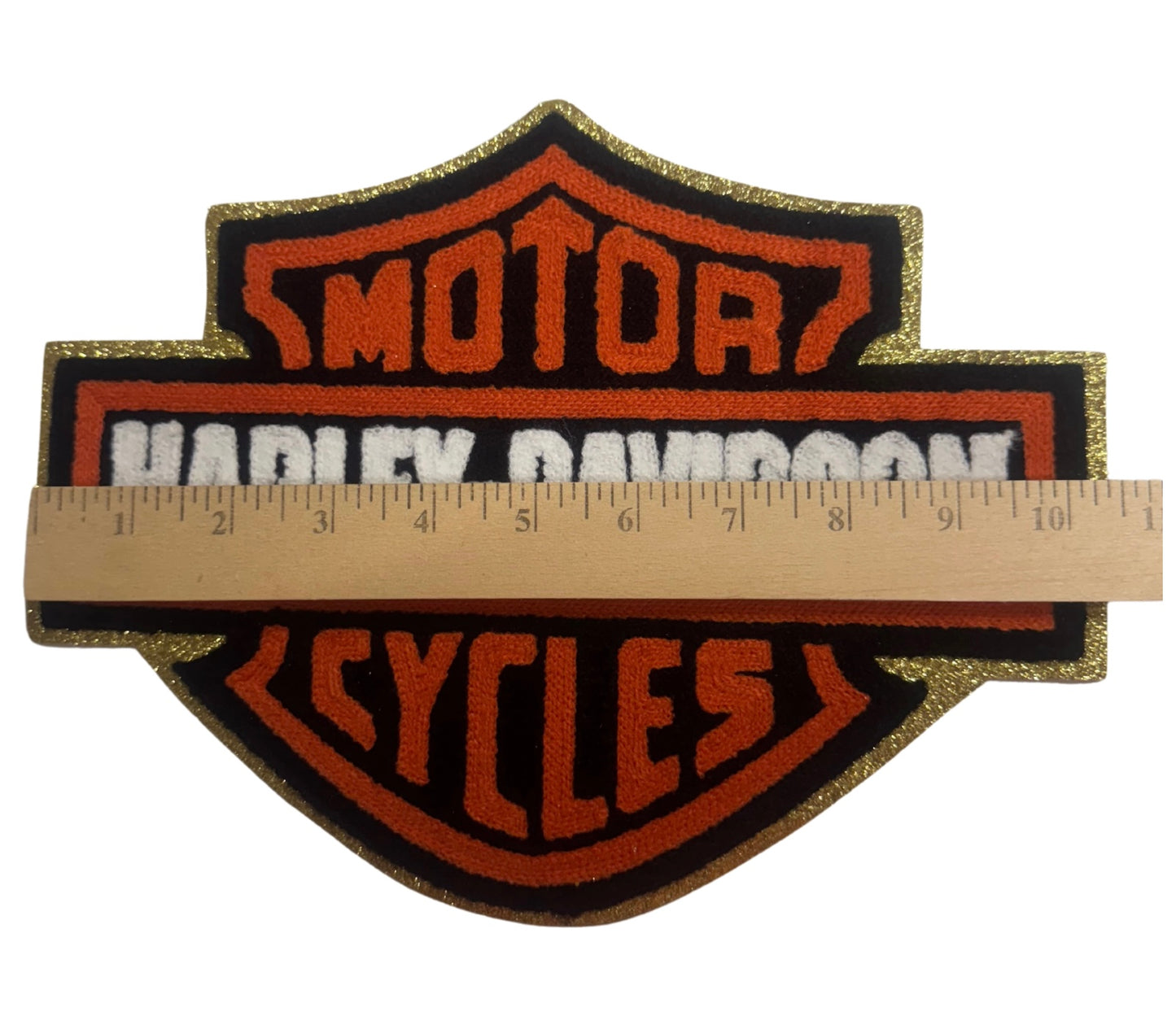 HD Chenille Black w glitter Large 10 1/2” Iron on w/ adhesive